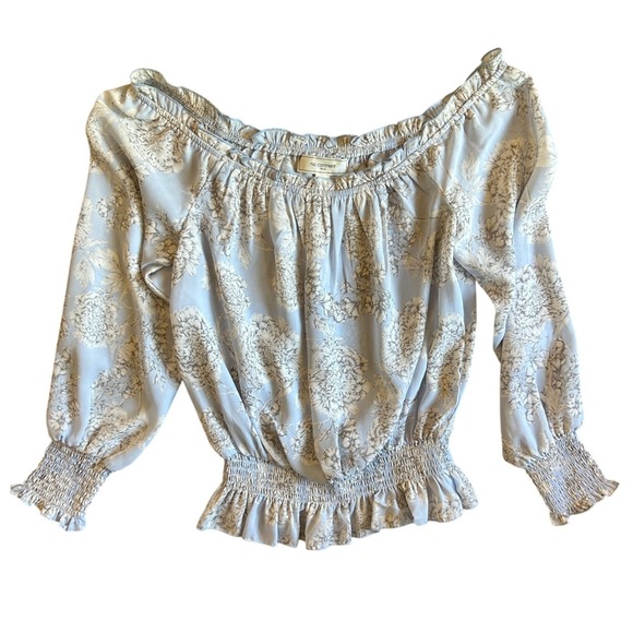 No Comment Tops - No Comment NY-LA Off-Shoulder Floral Peasant Blouse Smocked Blue Size M